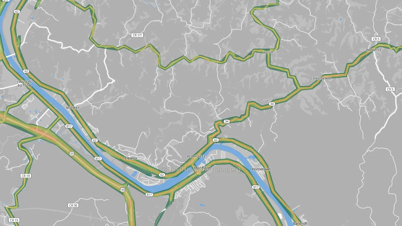 25168, WV Map of Noise Levels in 25168