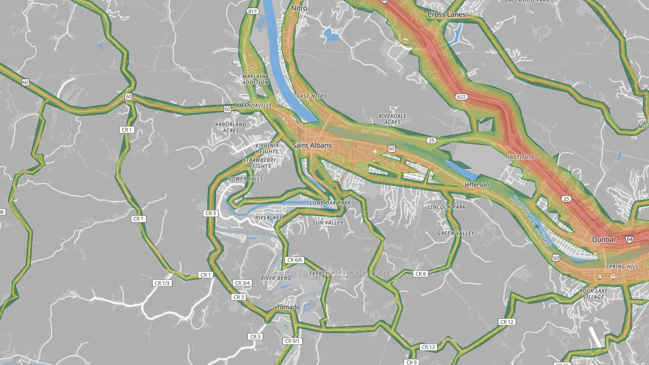 25177, WV Map of Noise Levels in 25177
