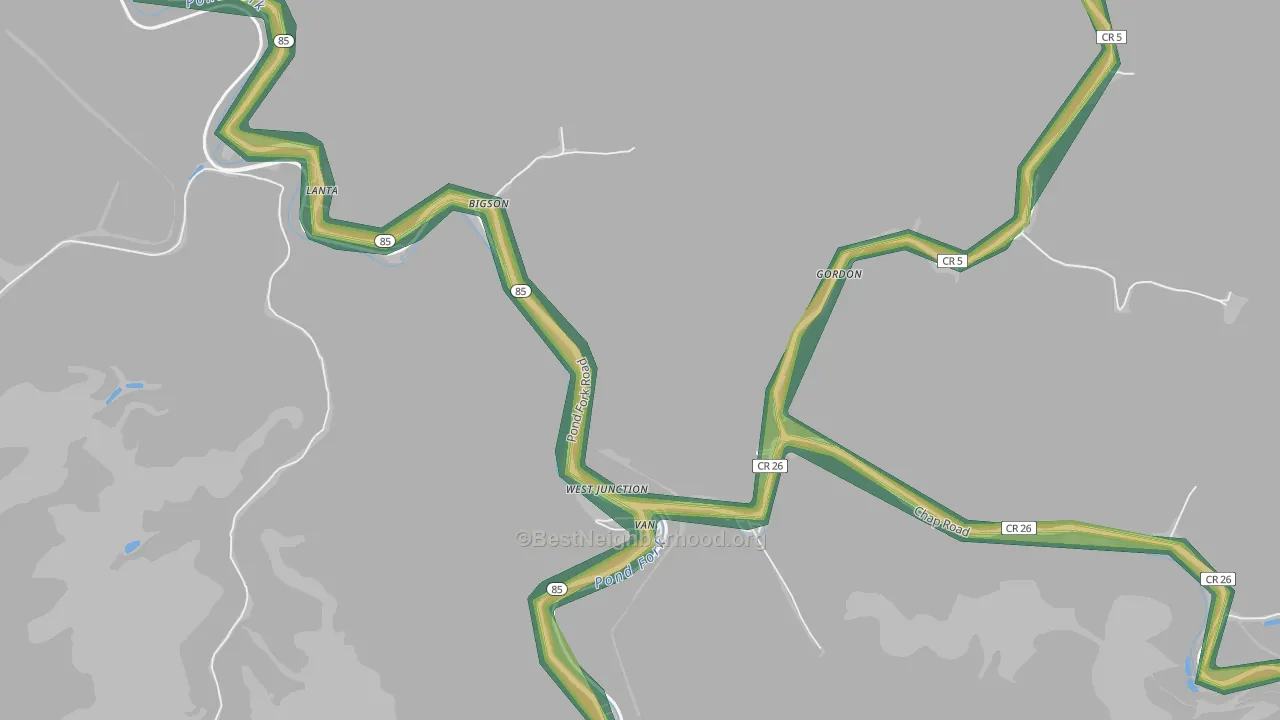25206, WV Map of Noise Levels in 25206