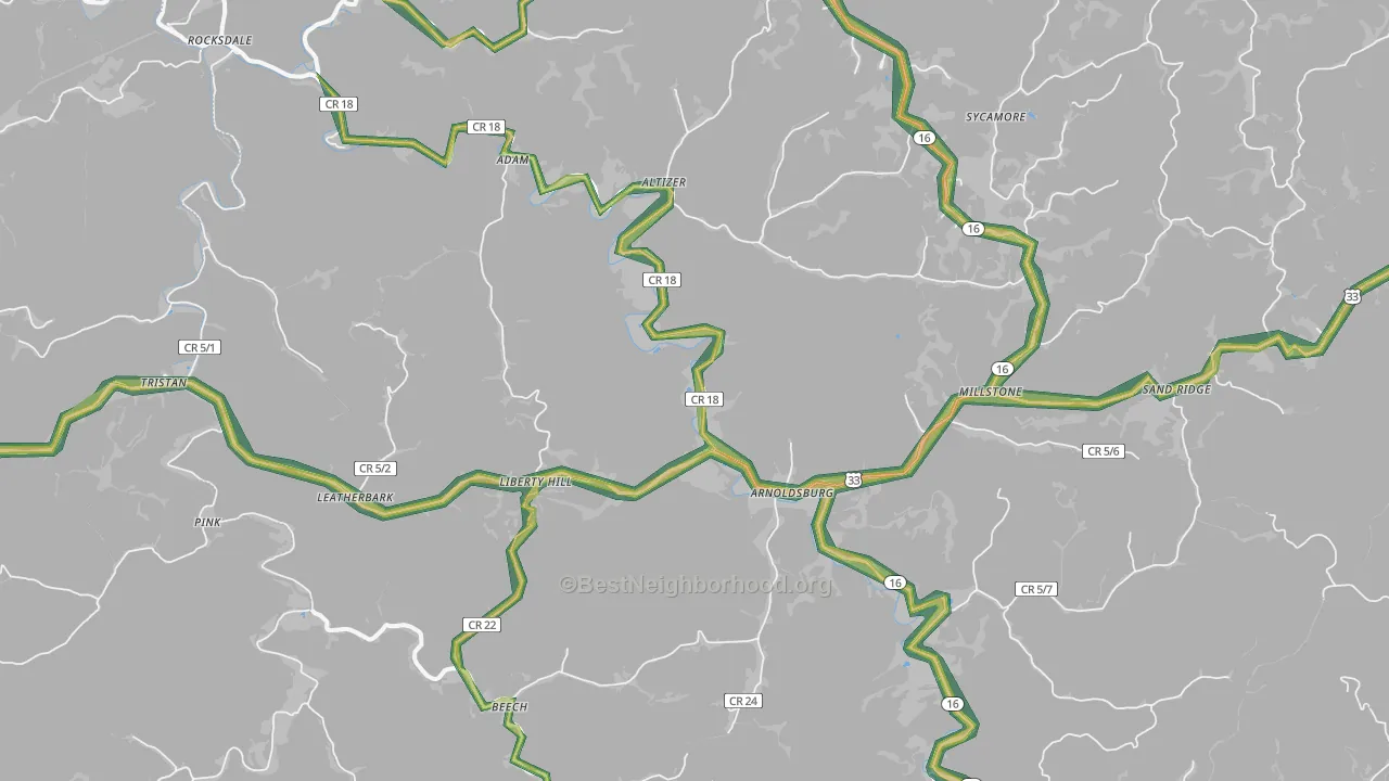 25234, WV Map of Noise Levels in 25234