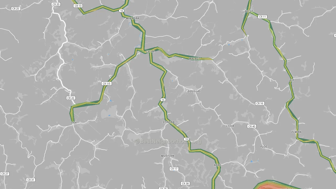 25235, WV Map of Noise Levels in 25235
