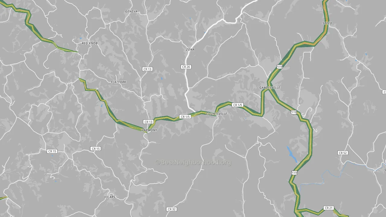 25243, WV Map of Noise Levels in 25243
