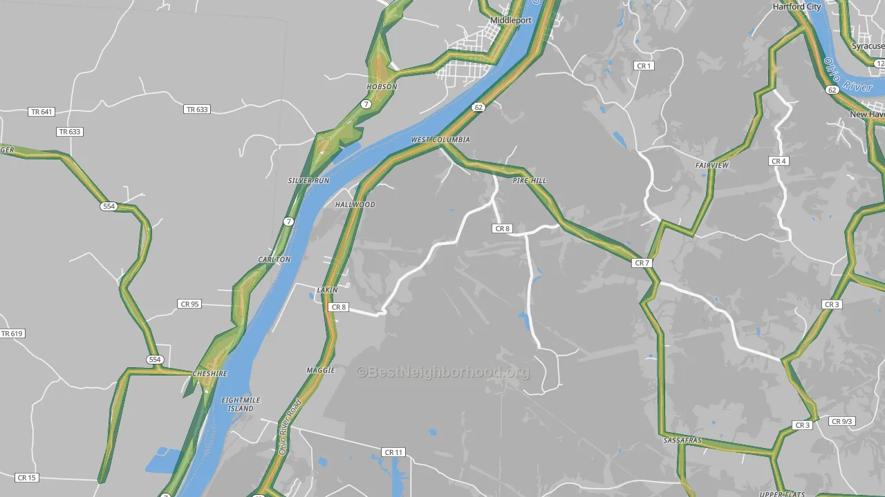 25287, WV Map of Noise Levels in 25287