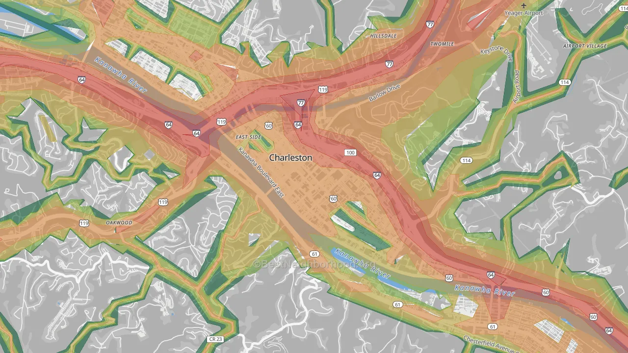 25301, WV Map of Noise Levels in 25301