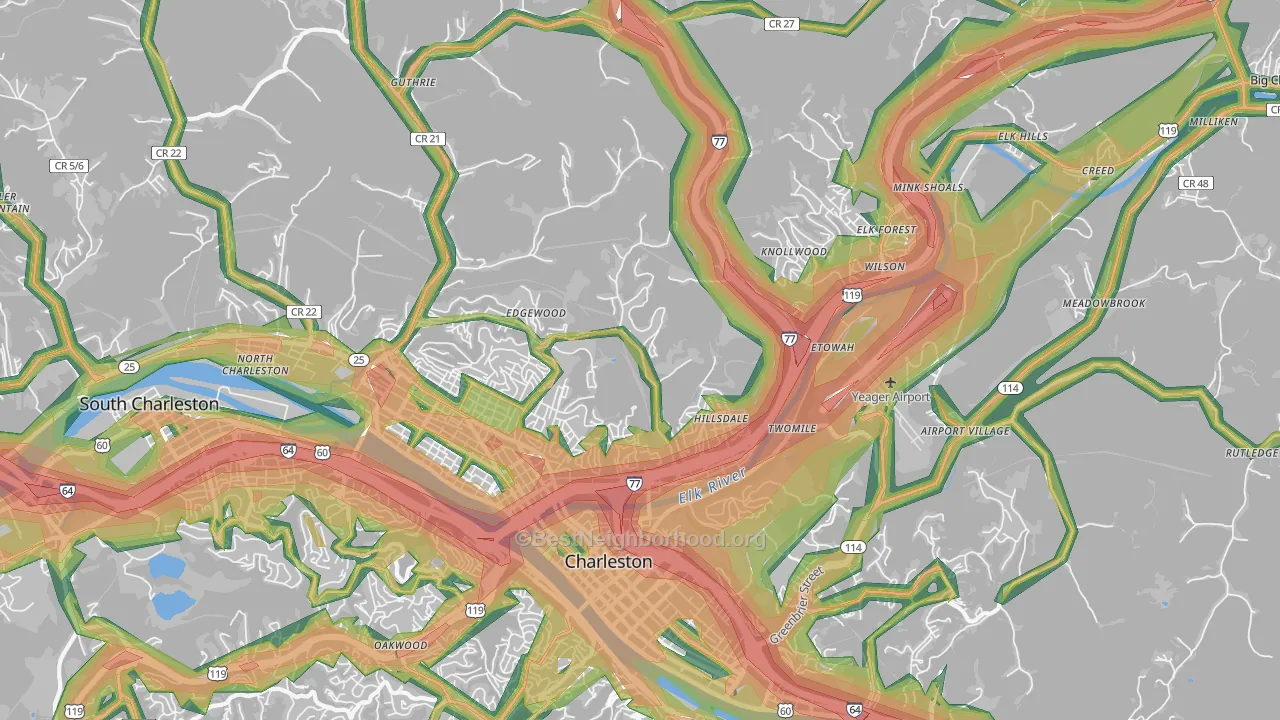 25302, WV Map of Noise Levels in 25302