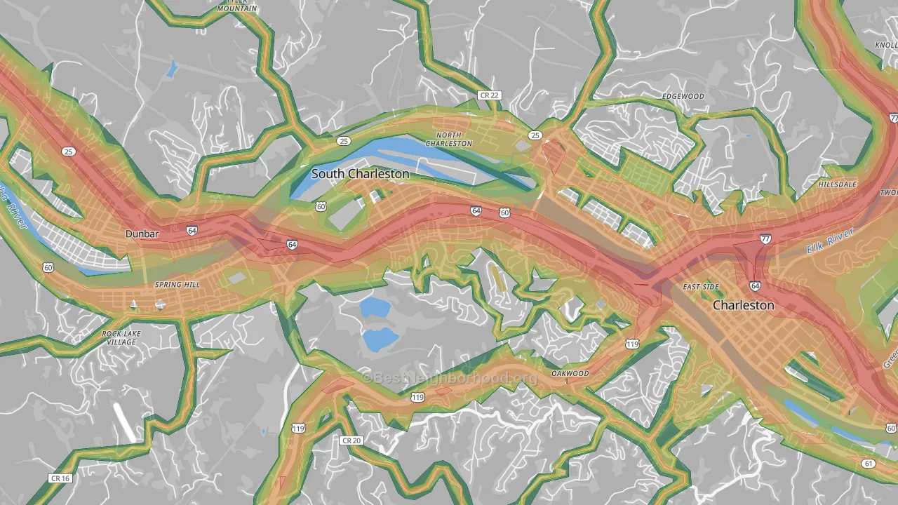 25303, WV Map of Noise Levels in 25303
