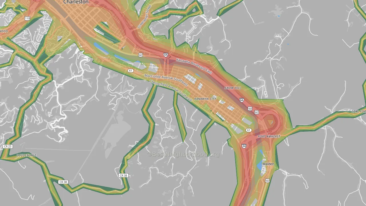 25304, WV Map of Noise Levels in 25304