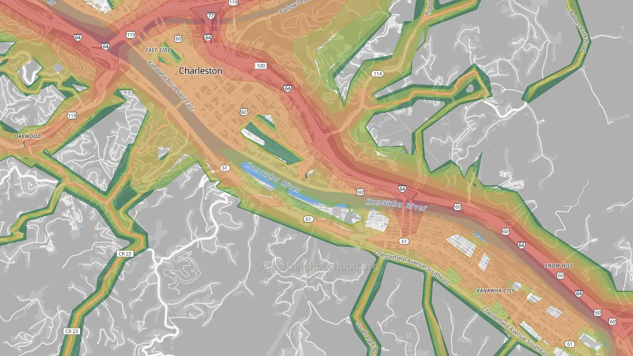 25305, WV Map of Noise Levels in 25305