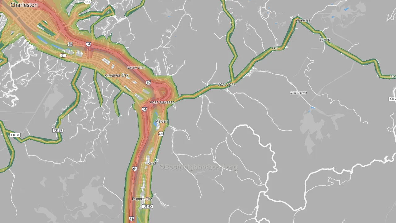 25306, WV Map of Noise Levels in 25306