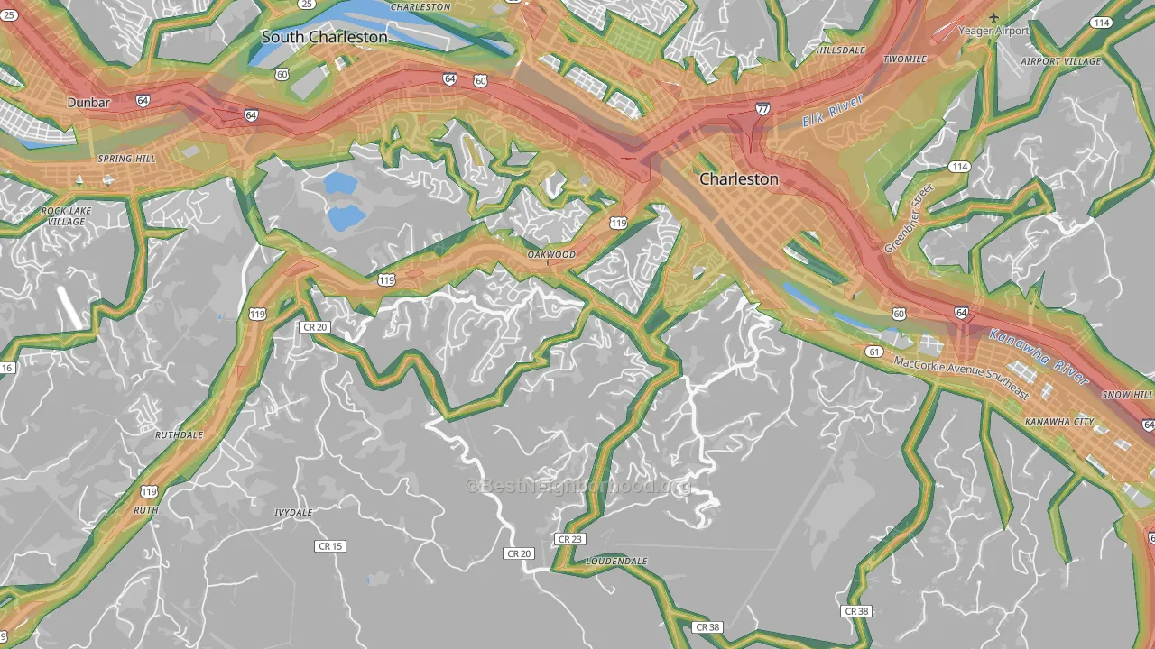 25314, WV Map of Noise Levels in 25314