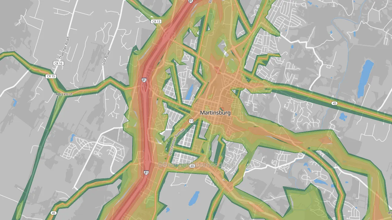 25401, WV Map of Noise Levels in 25401