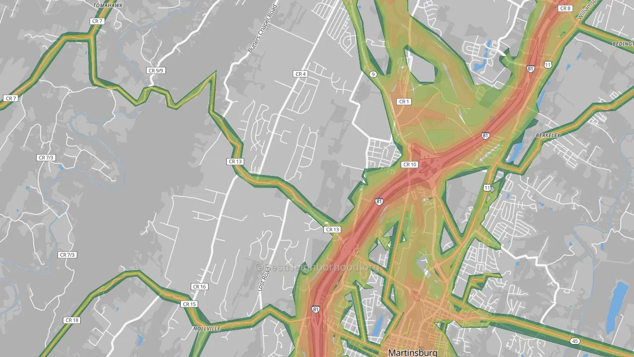 25403, WV Map of Noise Levels in 25403