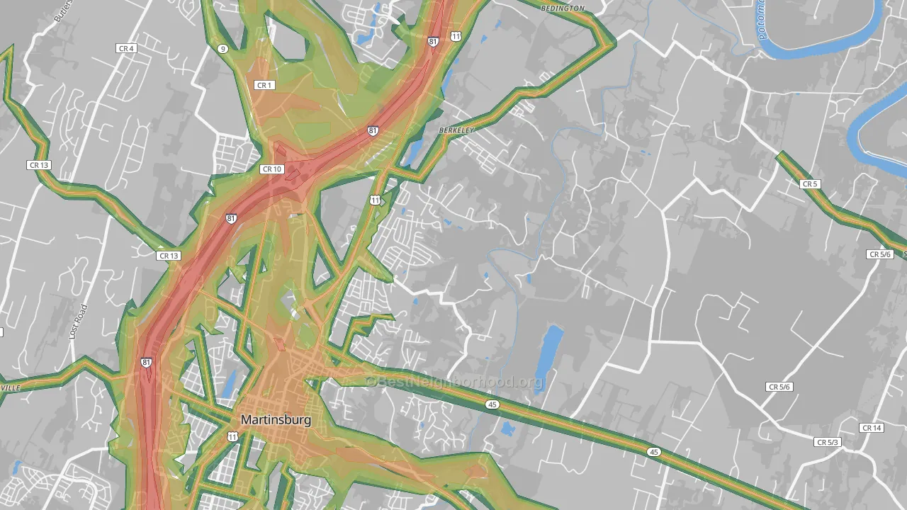 25404, WV Map of Noise Levels in 25404