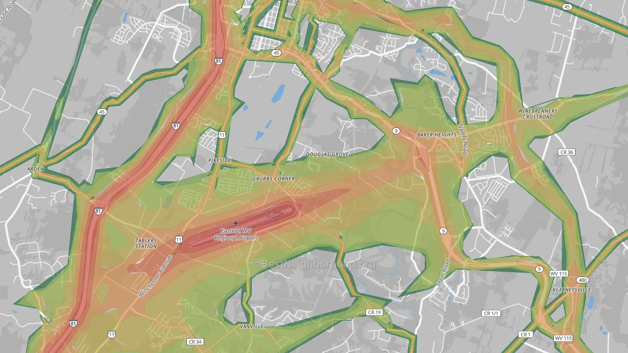 25405, WV Map of Noise Levels in 25405