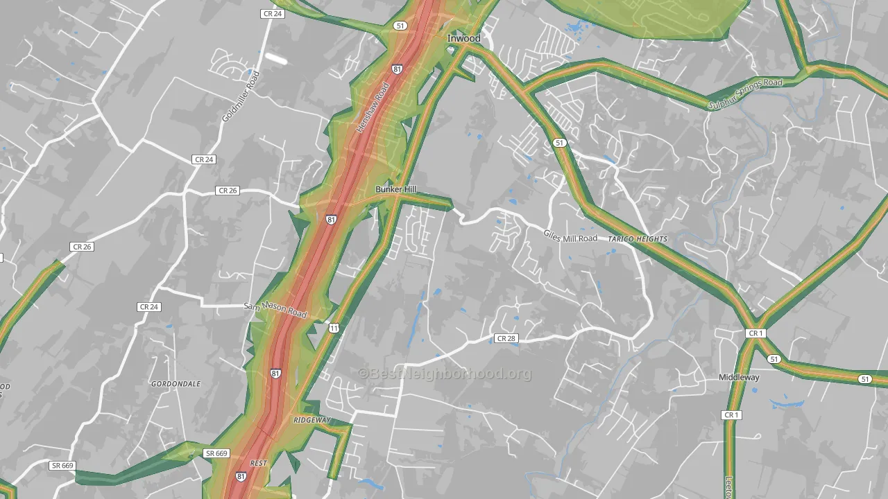 25413, WV Map of Noise Levels in 25413