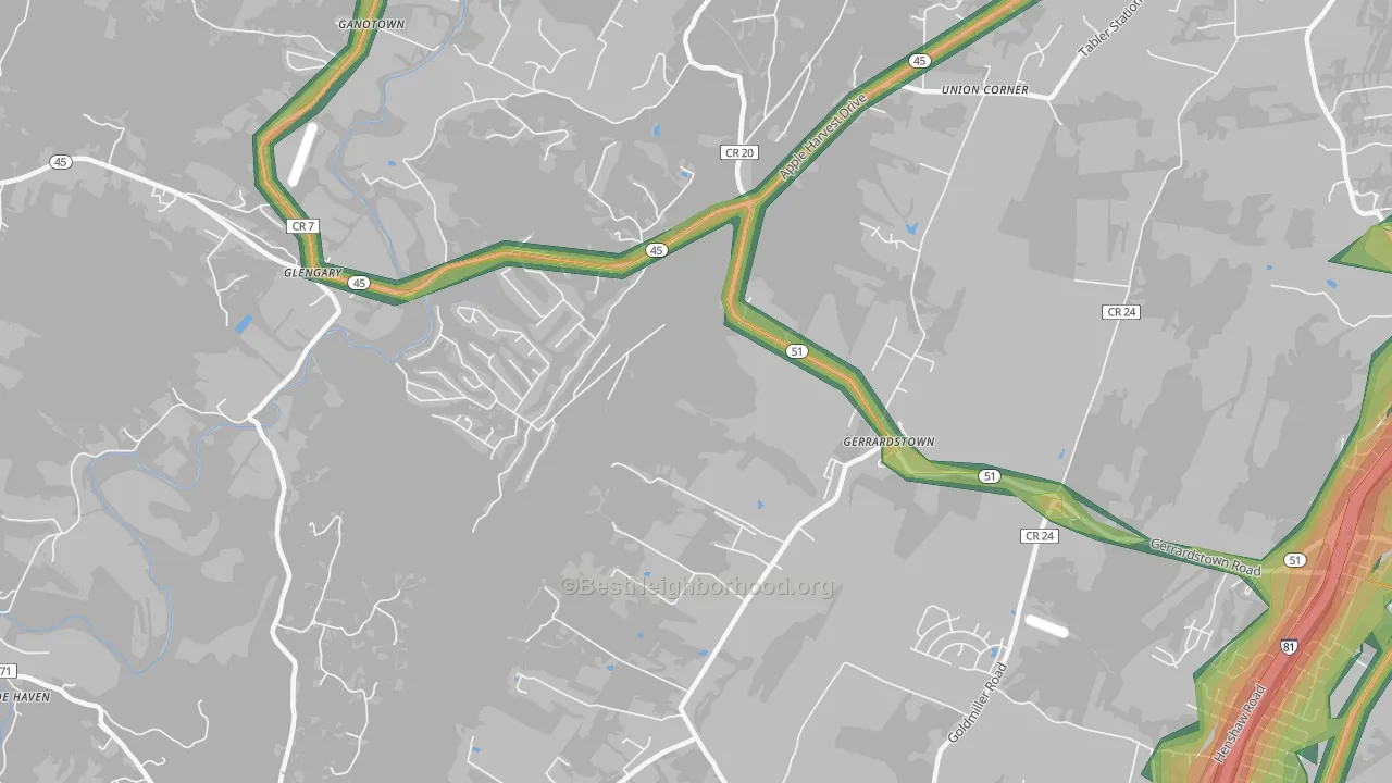 25420, WV Map of Noise Levels in 25420