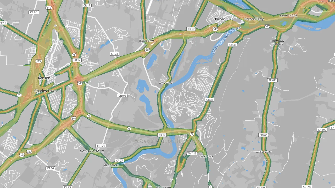 25425, WV Map of Noise Levels in 25425