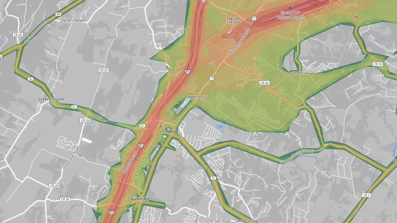 25428, WV Map of Noise Levels in 25428