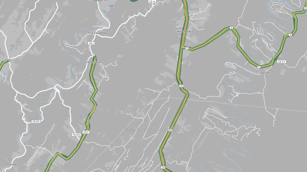 25434, WV Map of Noise Levels in 25434