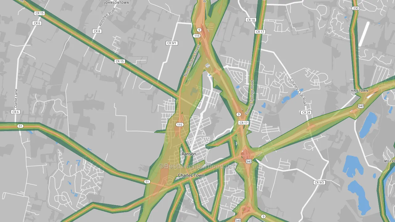 25438, WV Map of Noise Levels in 25438