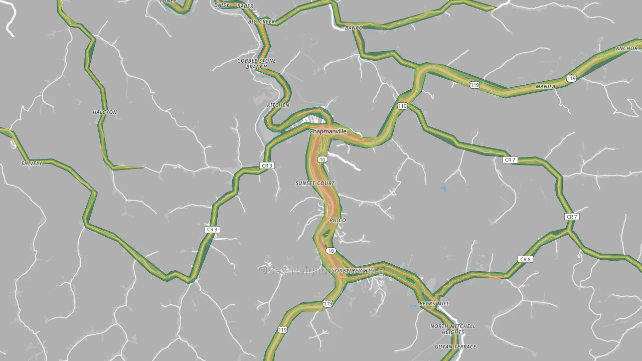 25508, WV Map of Noise Levels in 25508