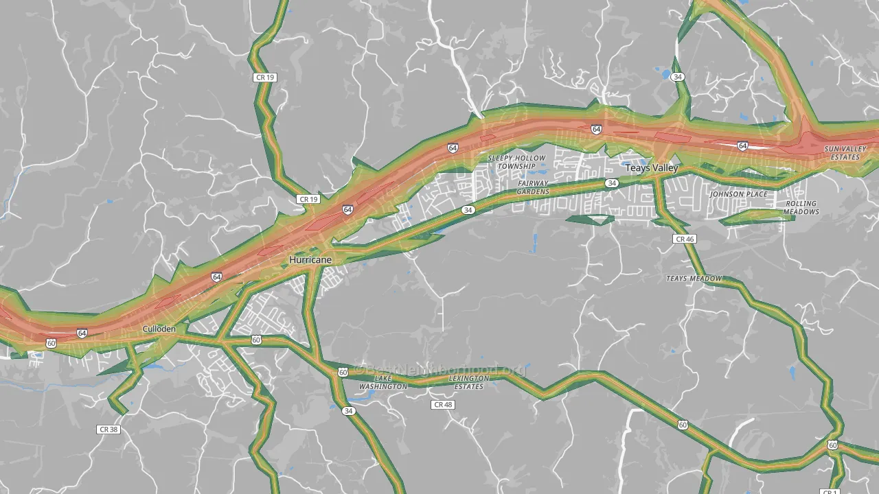 25526, WV Map of Noise Levels in 25526