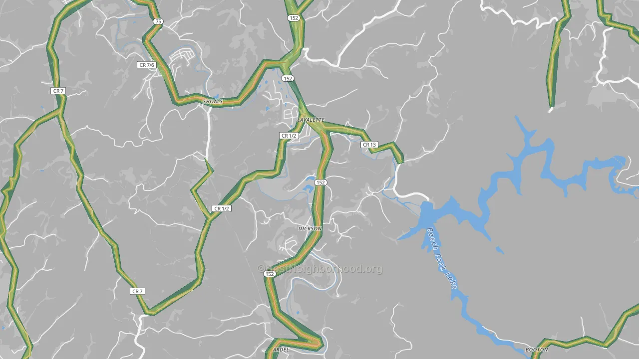 25535, WV Map of Noise Levels in 25535