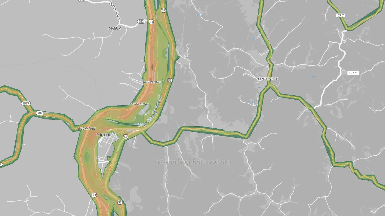 25555, WV Map of Noise Levels in 25555