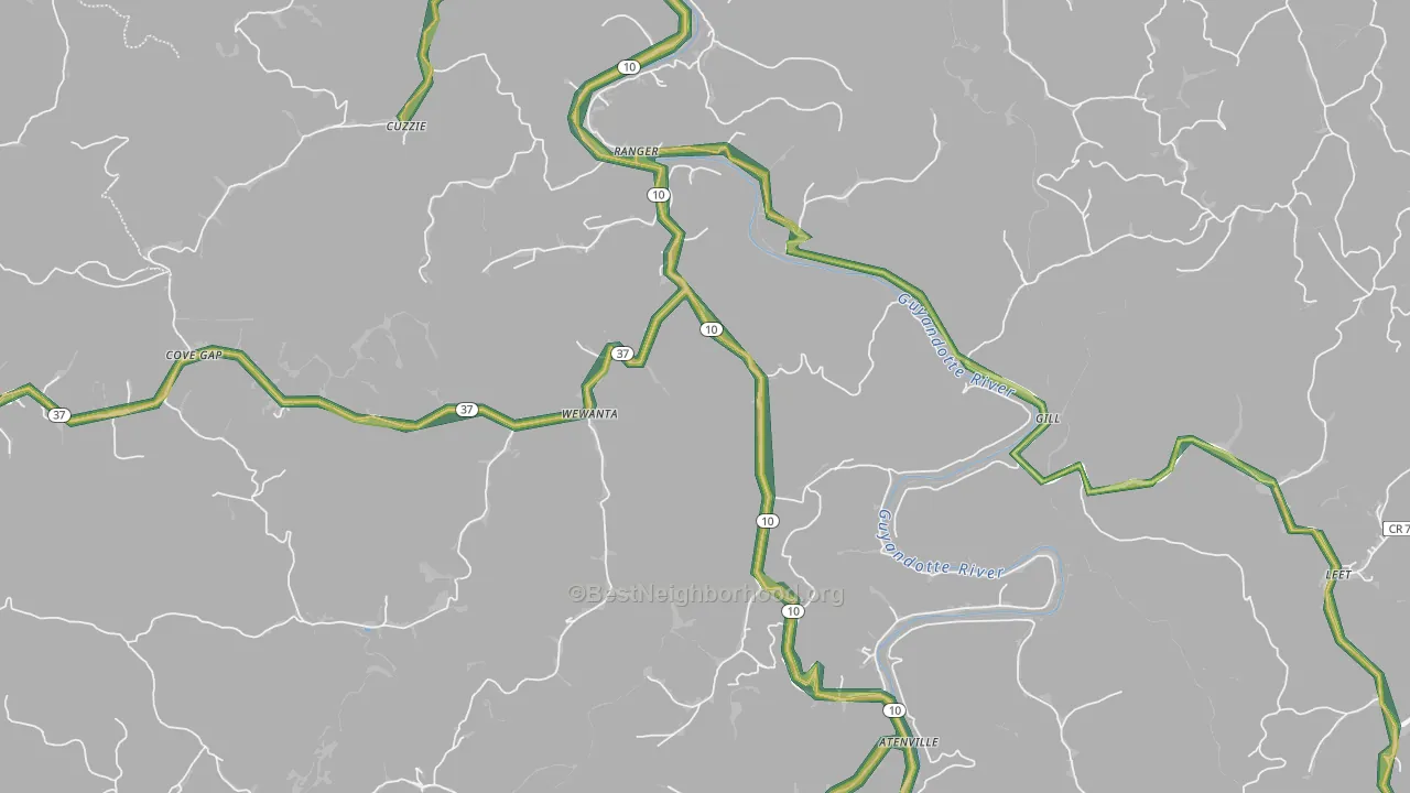 25557, WV Map of Noise Levels in 25557