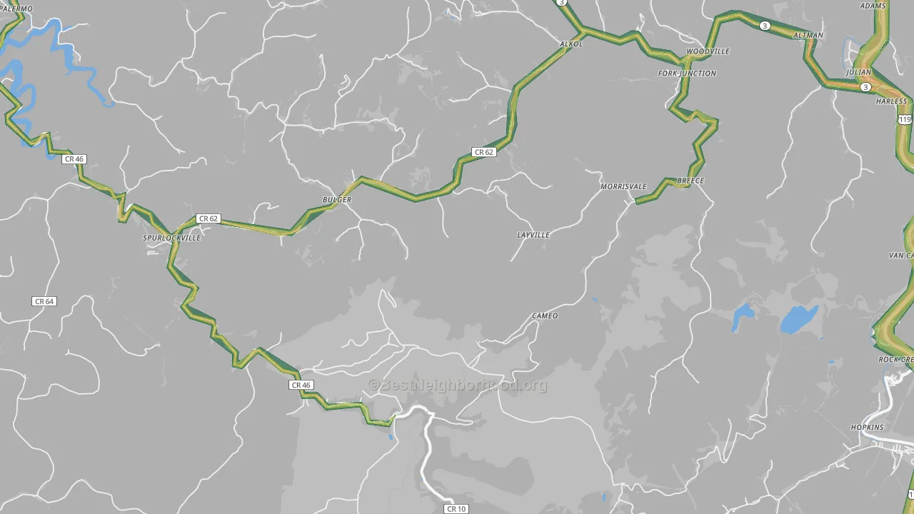 25565, WV Map of Noise Levels in 25565