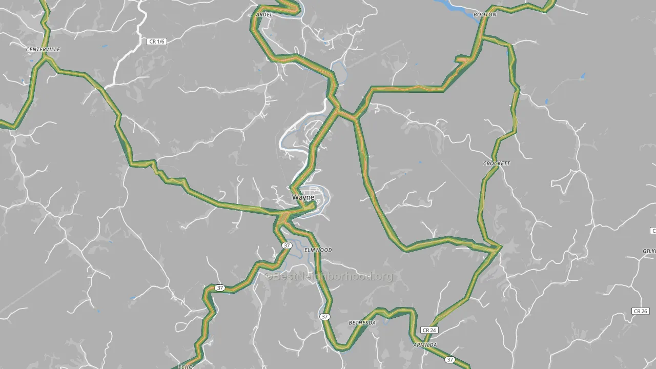 25570, WV Map of Noise Levels in 25570