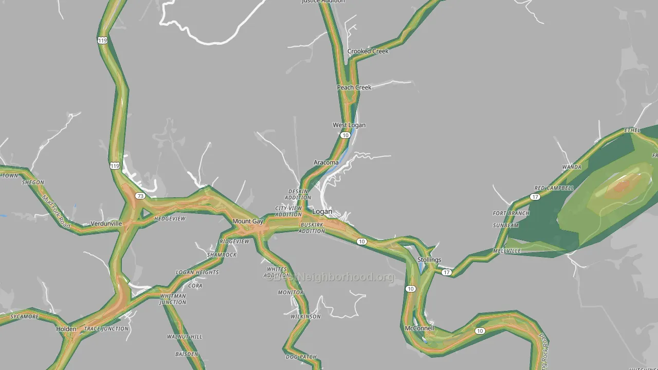 25601, WV Map of Noise Levels in 25601