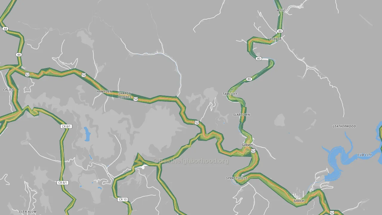25621, WV Map of Noise Levels in 25621