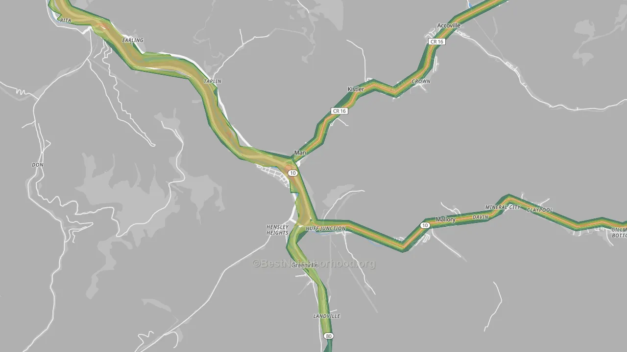 25635, WV Map of Noise Levels in 25635