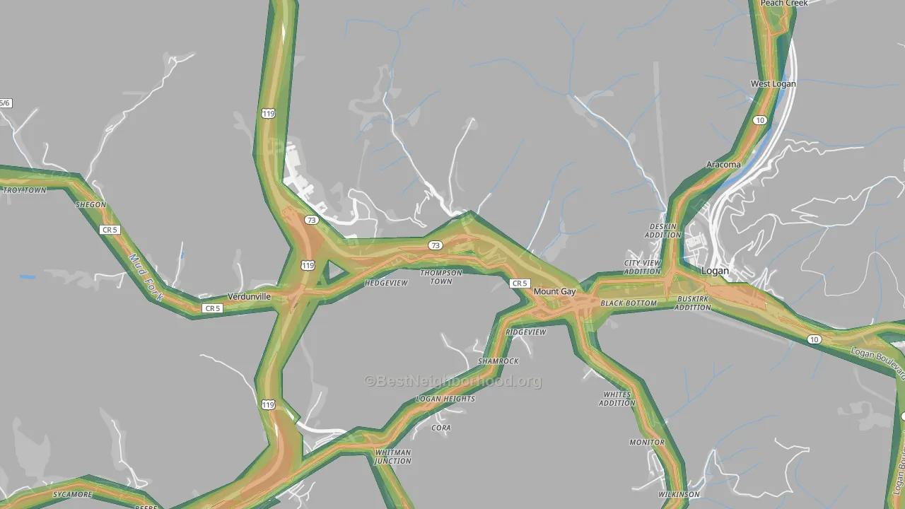 25637, WV Map of Noise Levels in 25637
