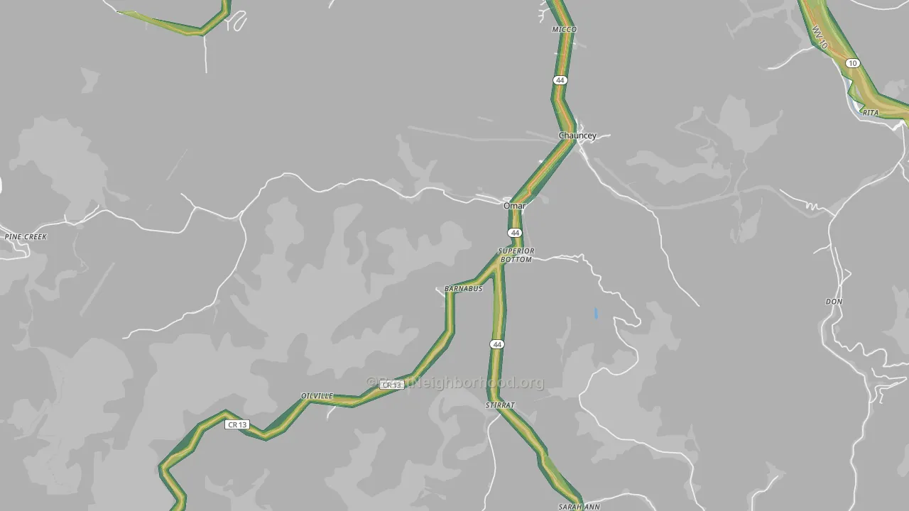 25638, WV Map of Noise Levels in 25638