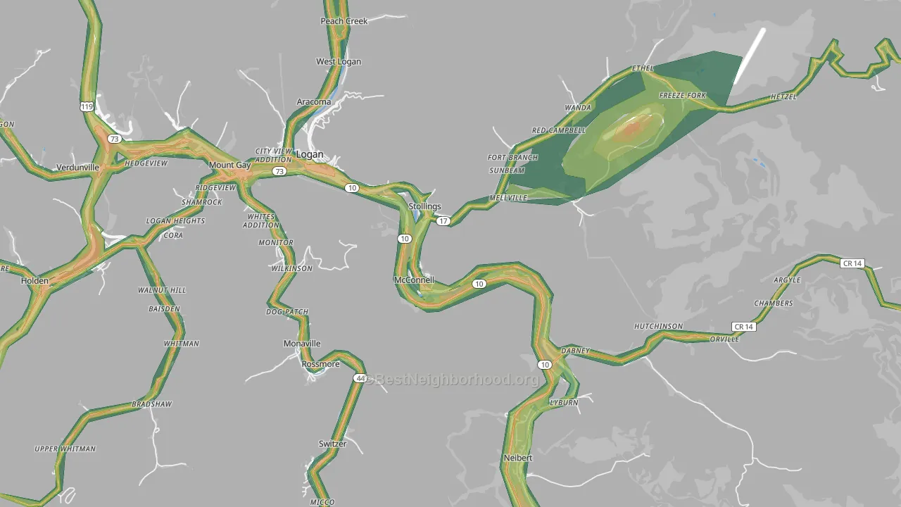 25646, WV Map of Noise Levels in 25646