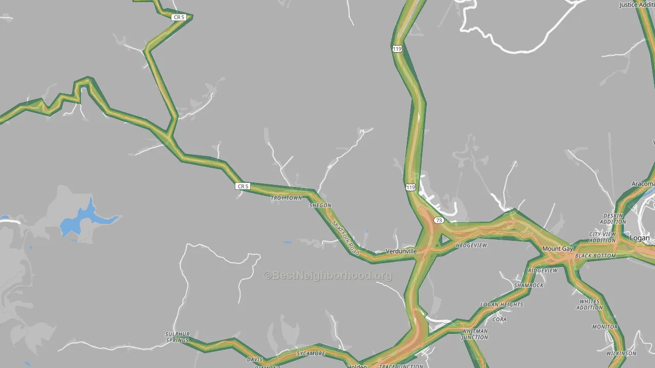 25649, WV Map of Noise Levels in 25649