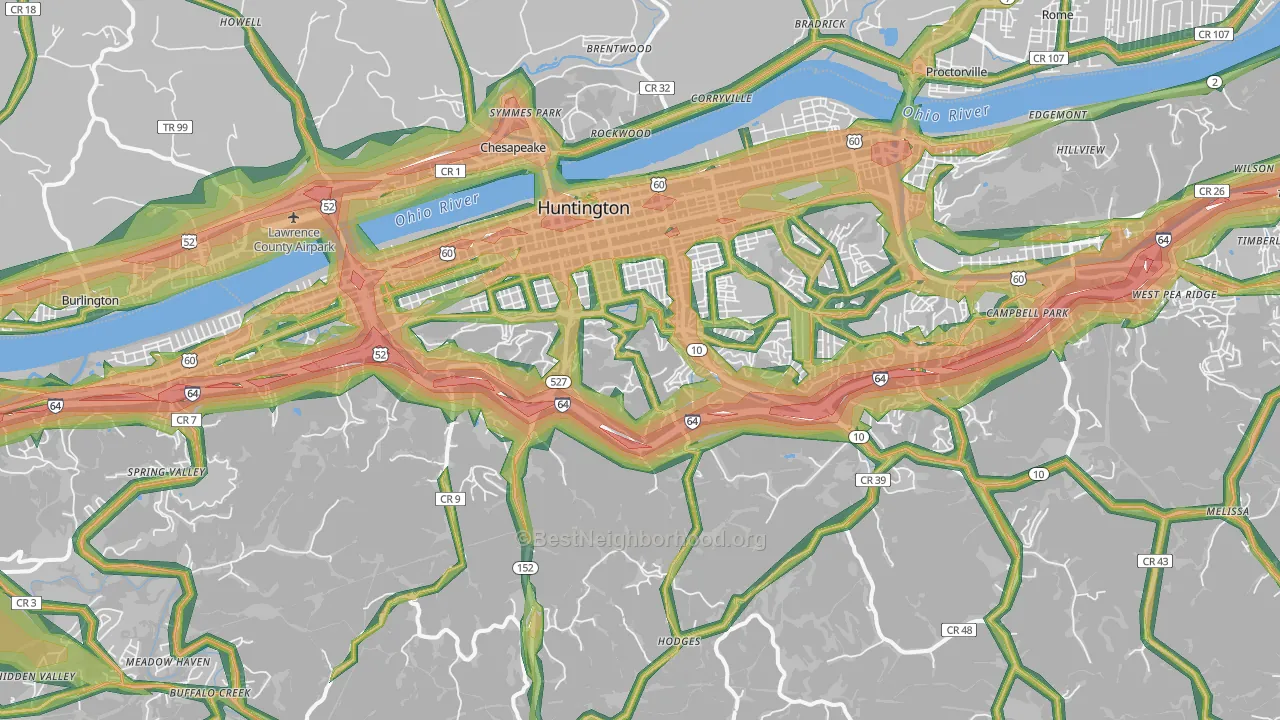 25701, WV Map of Noise Levels in 25701