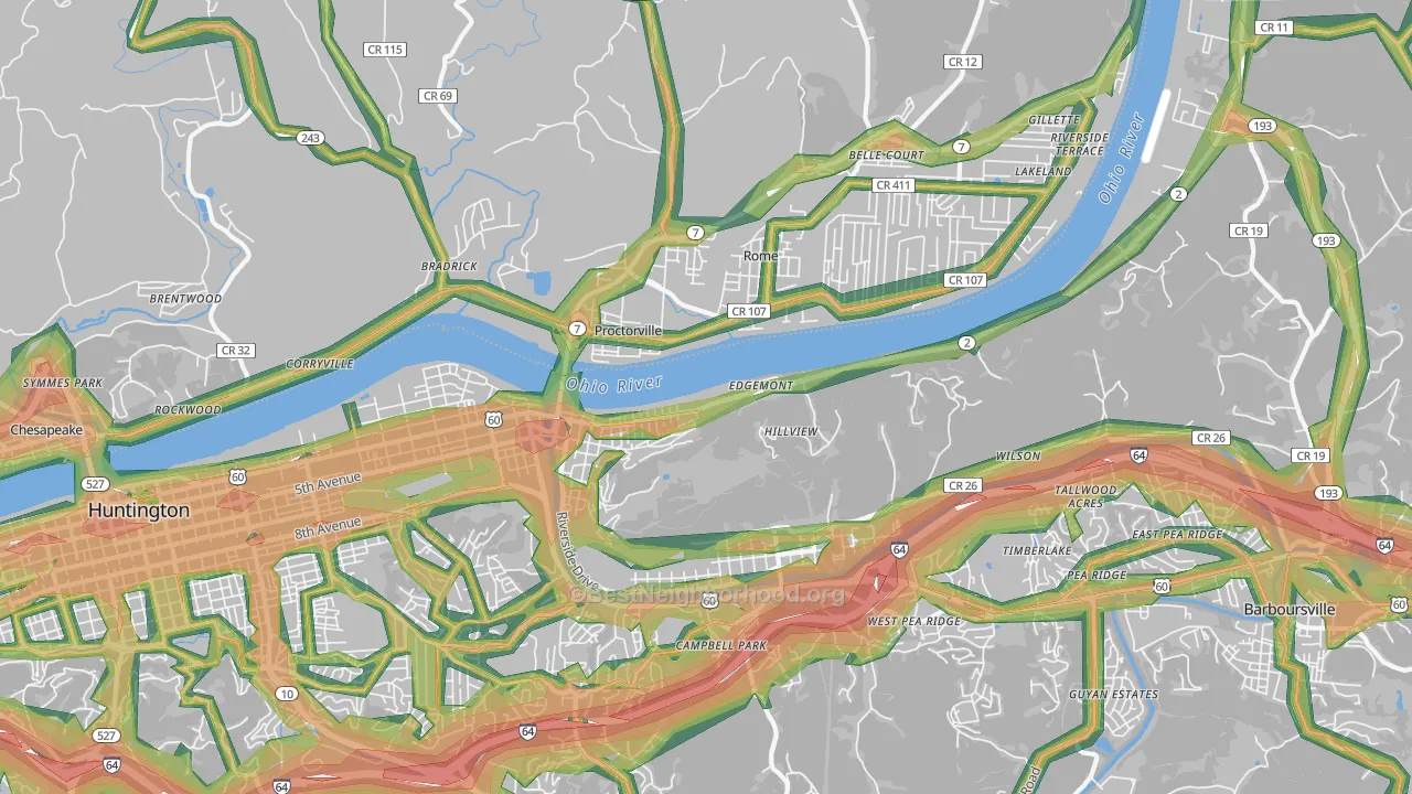 25702, WV Map of Noise Levels in 25702