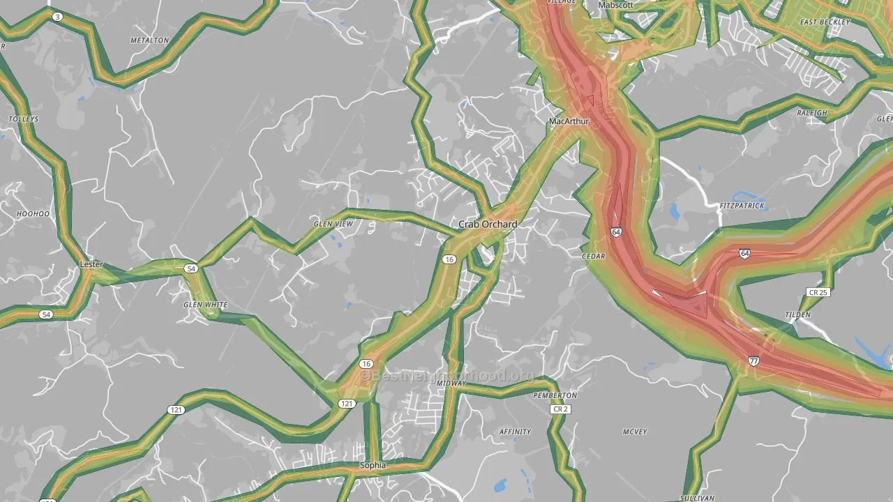 25827, WV Map of Noise Levels in 25827