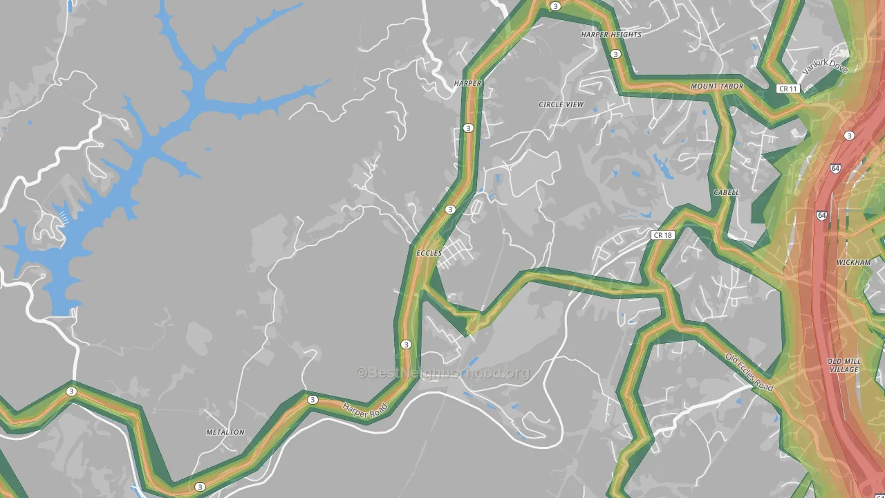 25836, WV Map of Noise Levels in 25836