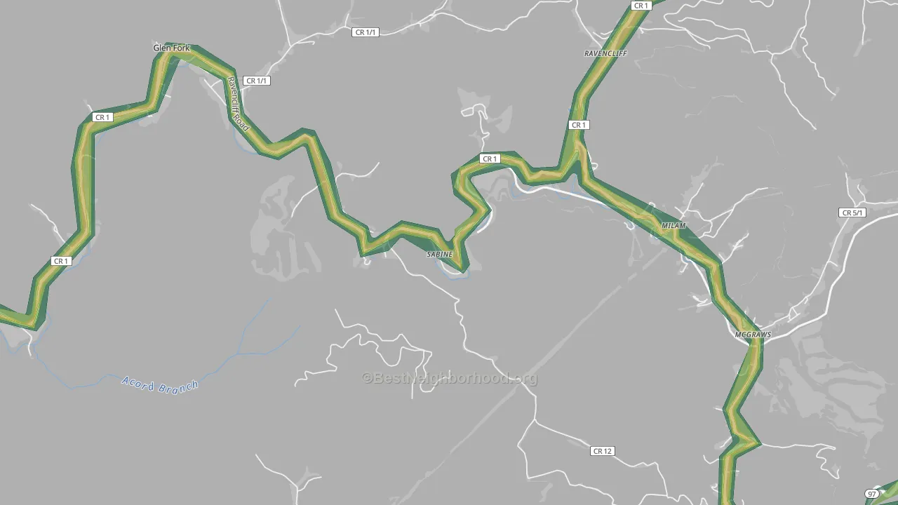 25916, WV Map of Noise Levels in 25916