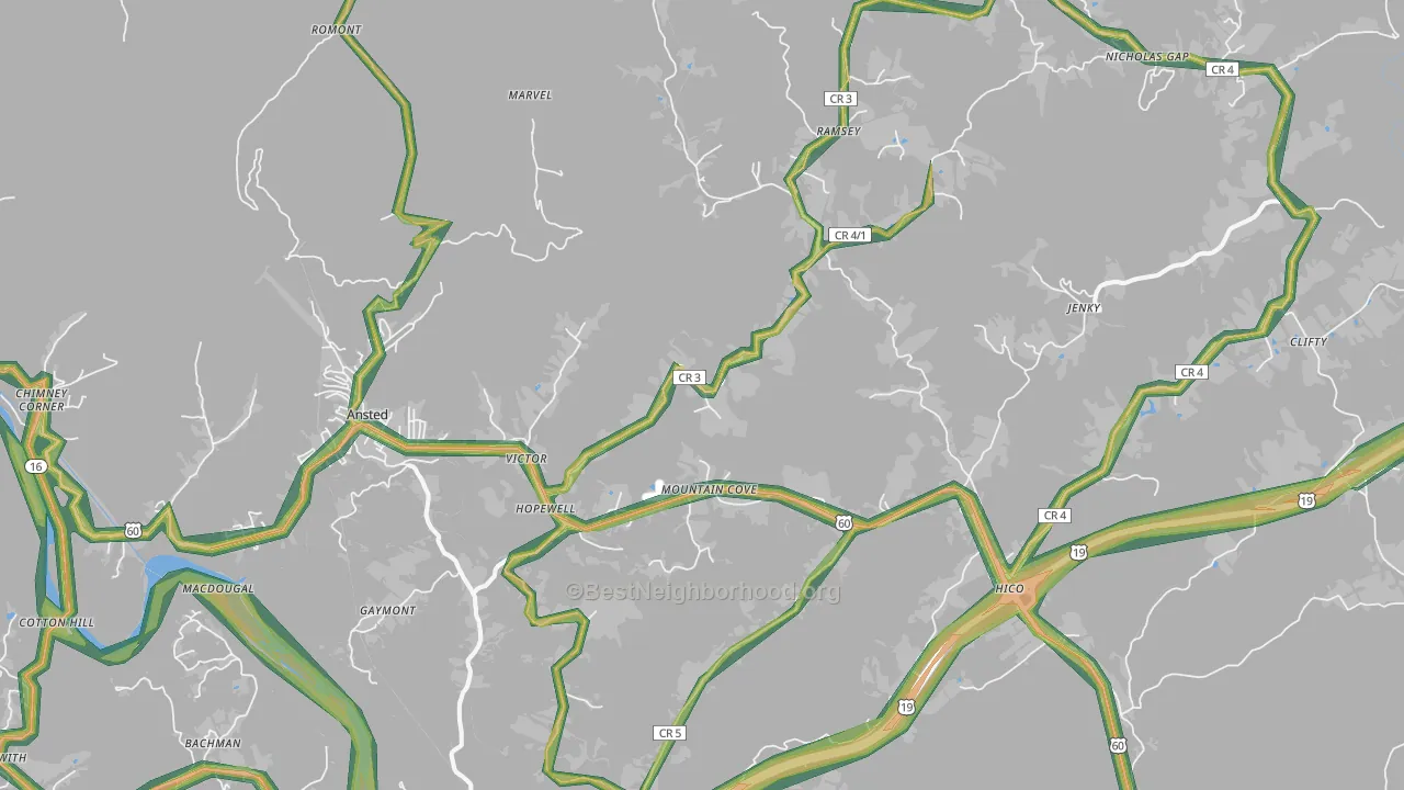 25938, WV Map of Noise Levels in 25938