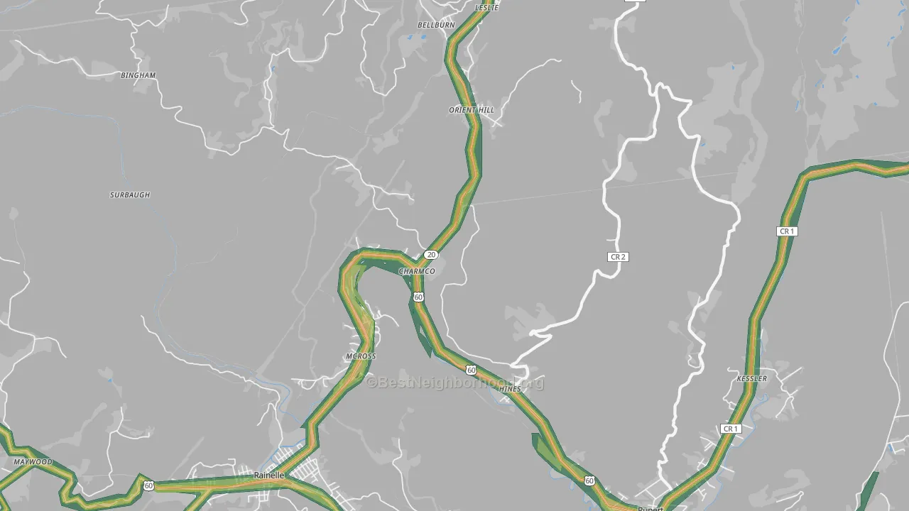 25958, WV Map of Noise Levels in 25958