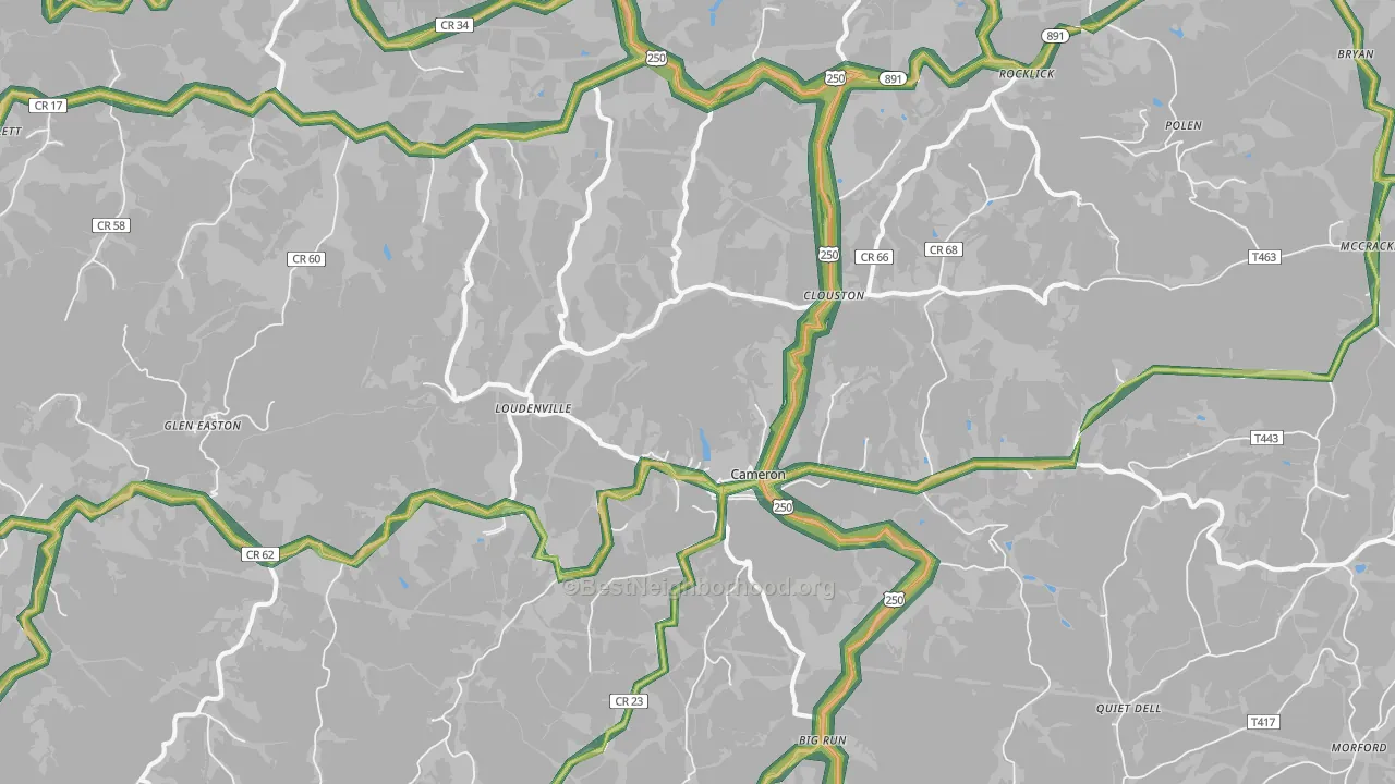 26033, WV Map of Noise Levels in 26033