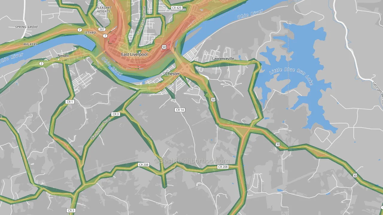 26034, WV Map of Noise Levels in 26034