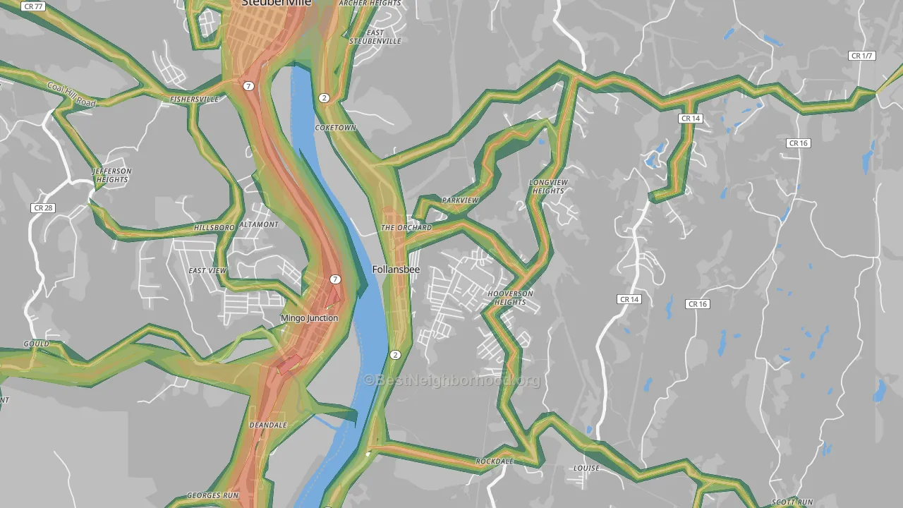 26037, WV Map of Noise Levels in 26037
