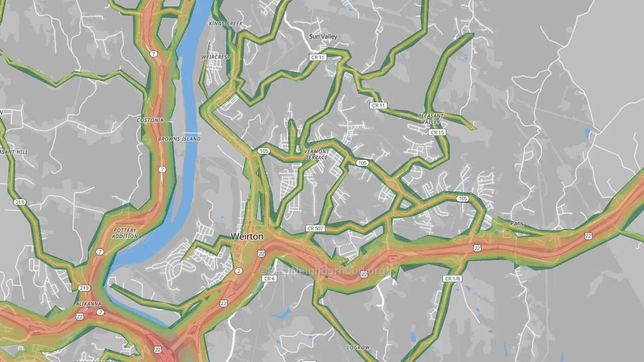 26062, WV Map of Noise Levels in 26062