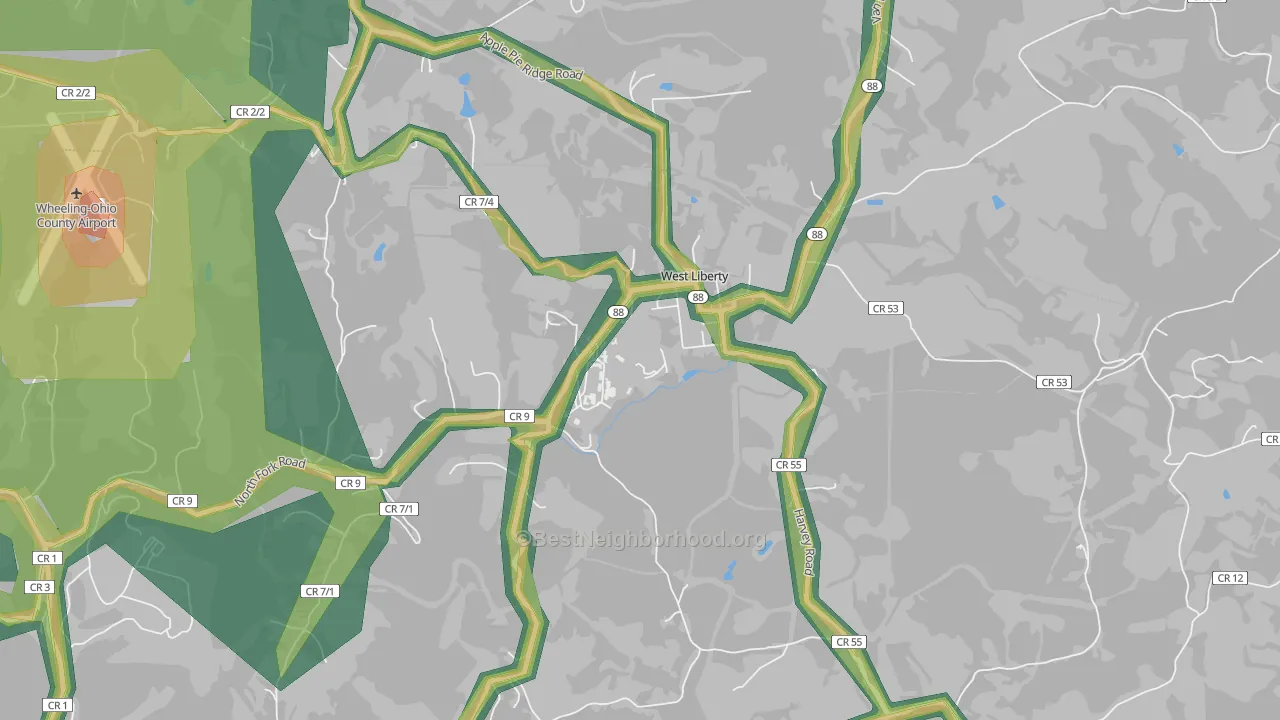 26074, WV Map of Noise Levels in 26074